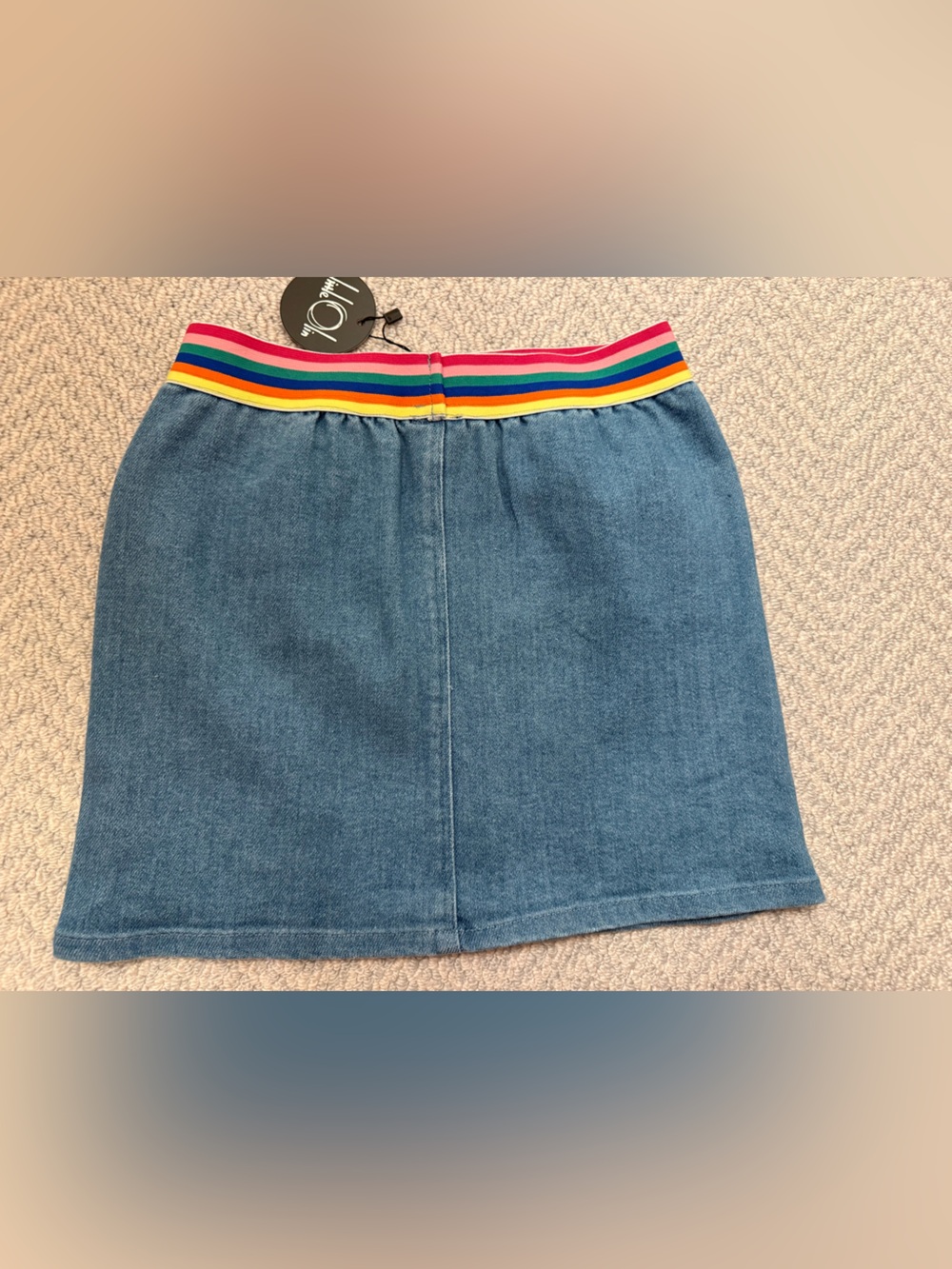 Girls' Blue Denim Skirt with Rainbow Waistband- size 14 NWT - Picture 6 of 6